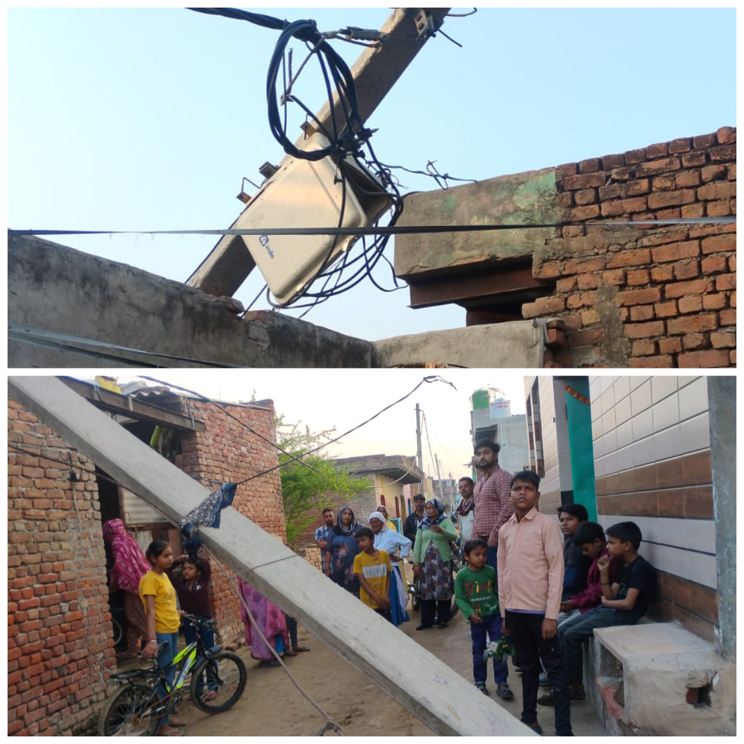 एक माह से गिरा विद्युत खंभा बना खतरा, महिलाओं का विद्युत विभाग के खिलाफ प्रदर्शन